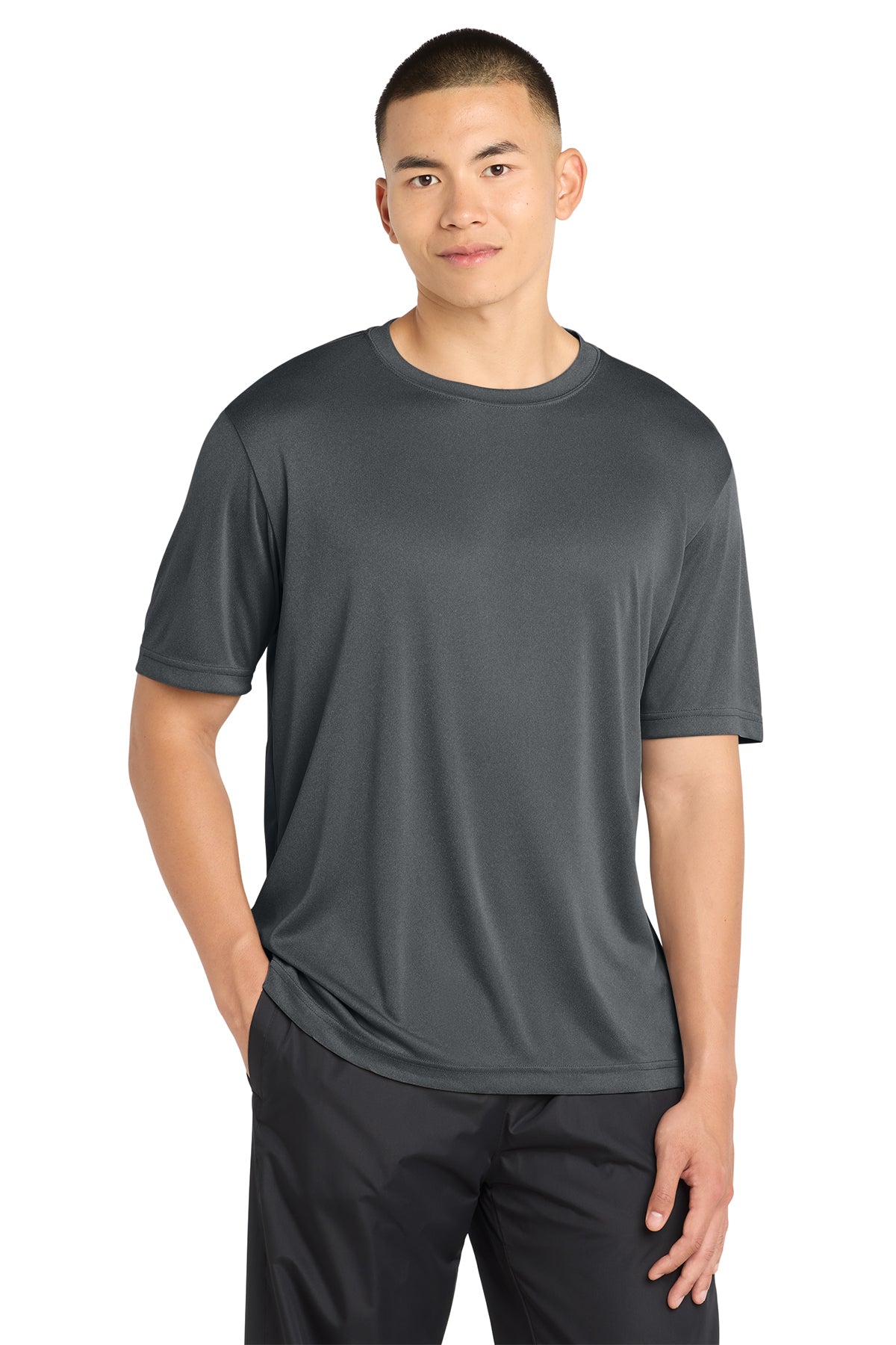 Sport-Tek ST350 PosiCharge Competitor Tee in Iron Grey Heather, front view