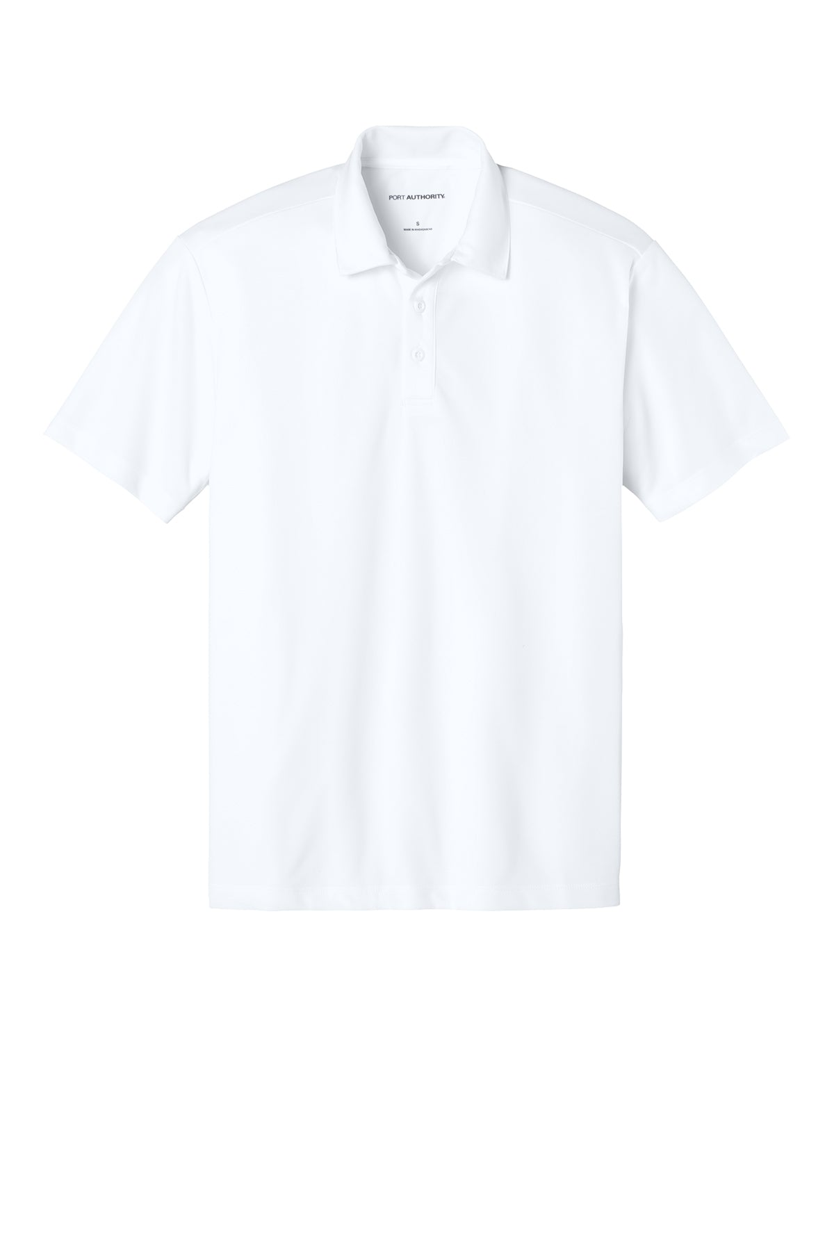 Port Authority K540 Silk Touch Performance Polo in White, front view before custom embroidery