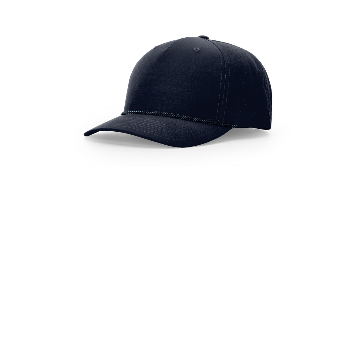 Richardson 355 rope cap in Navy/Midnight Navy Grey Blue, front view, blank before custom embroidery