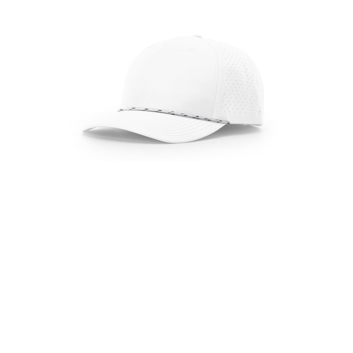 Richardson 355 rope cap in White/White Black, front view, blank before custom embroidery