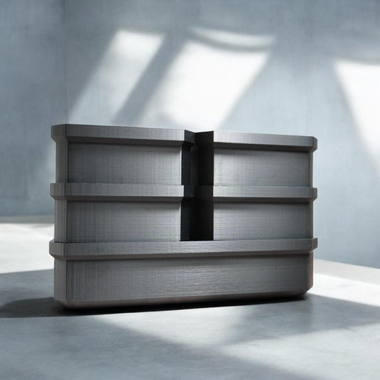 Bit Bins designed for use with the Milwaukee Low-Profile Compact Small Parts Organizer. Made from durable PETG, this set includes all holders shown in the images: four small square bins and one long rectangular bin.