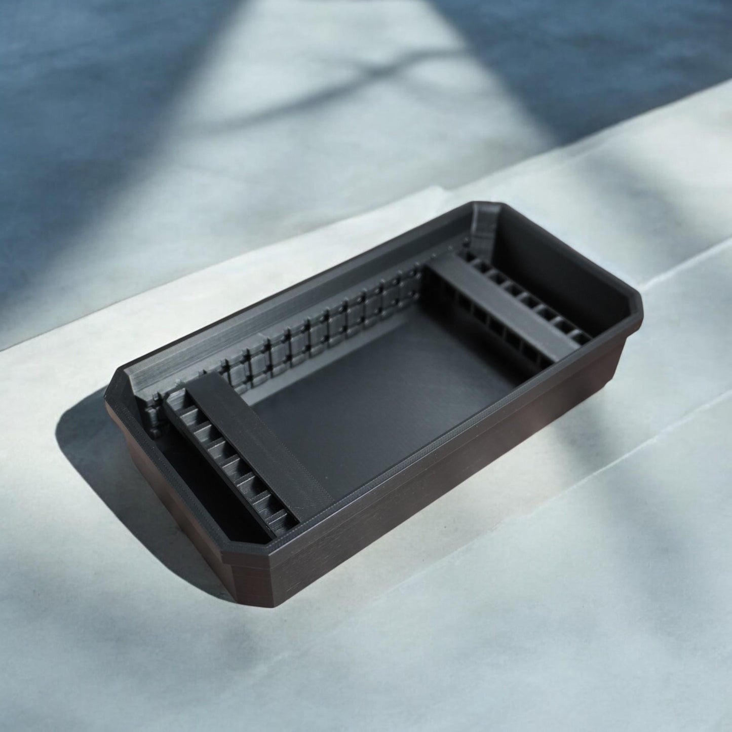Bit Bins designed for use with the Milwaukee Low-Profile Compact Small Parts Organizer. Made from durable PETG, this set includes all holders shown in the images: four small square bins and one long rectangular bin.