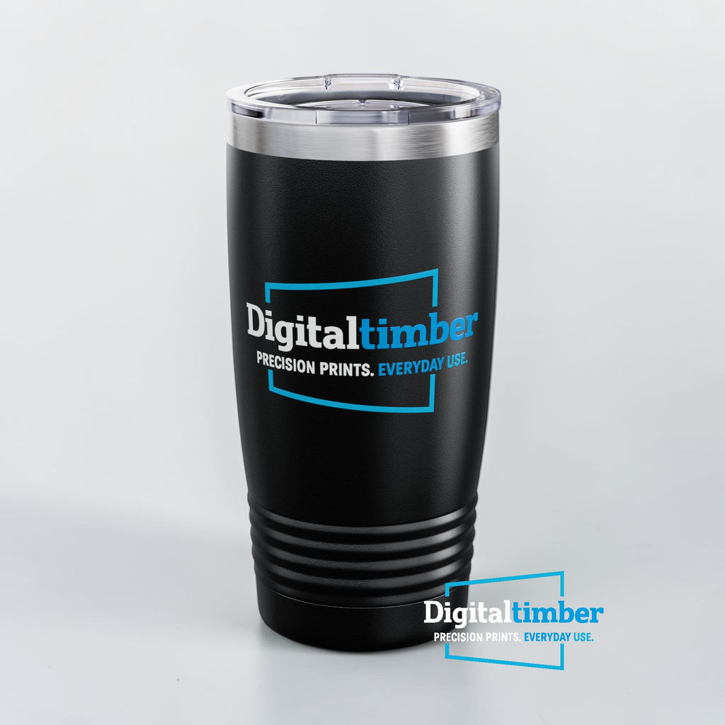 Custom UV printed 20oz stainless steel ringneck tumblers shown in all available colors — personalized drinkware by DigitalTimber
