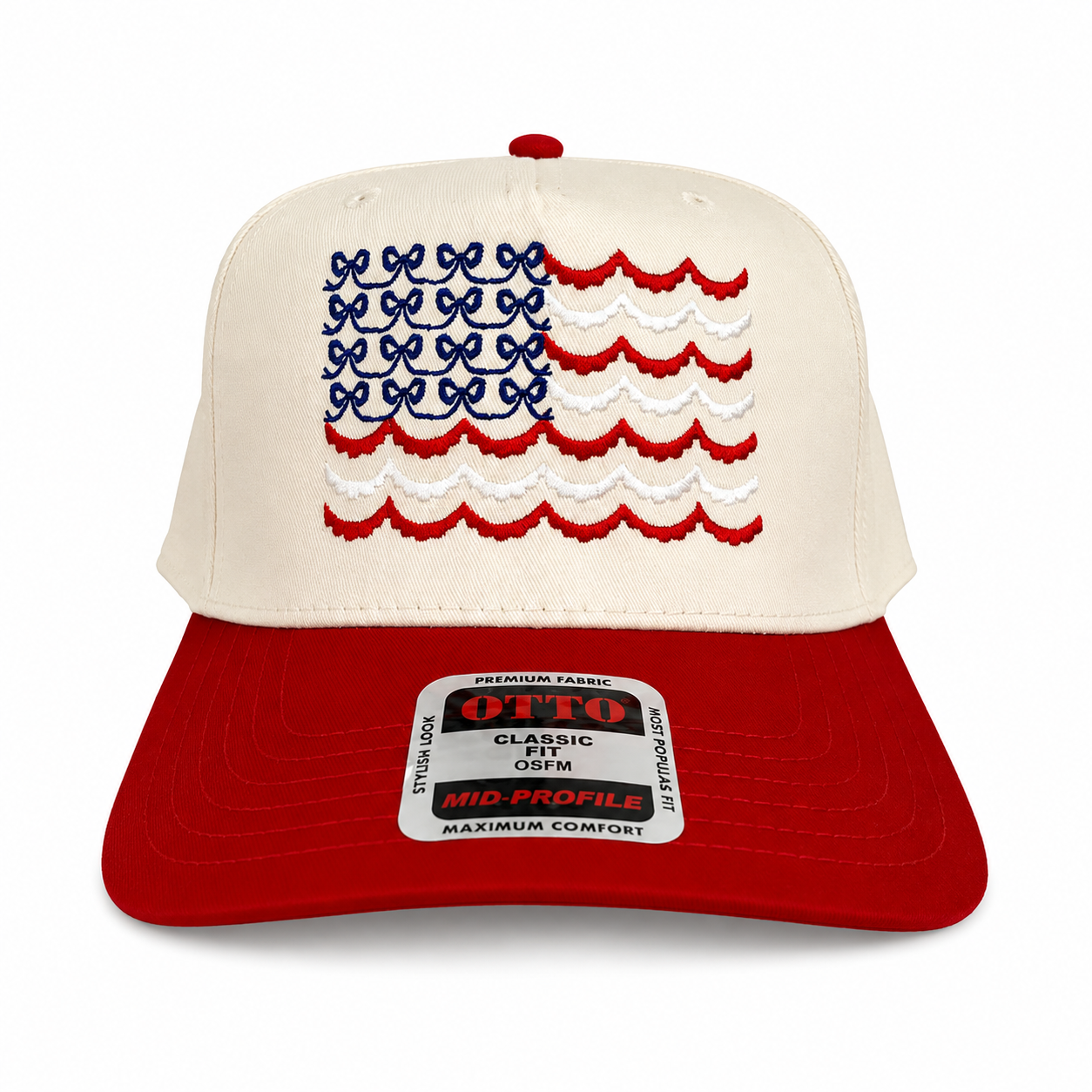 Cap with American flag design on a white background