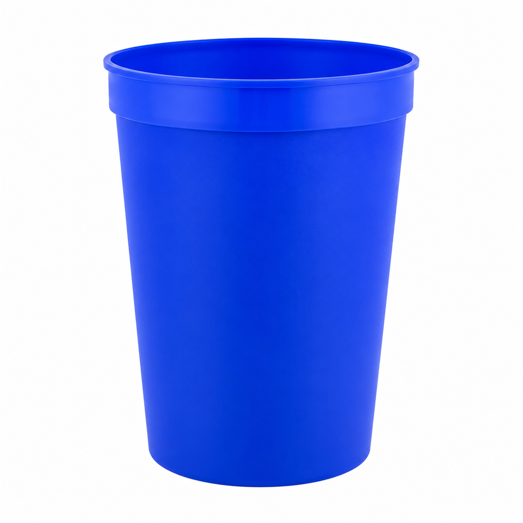 A bright blue plastic cup with a wide rim, shown on a plain white background.