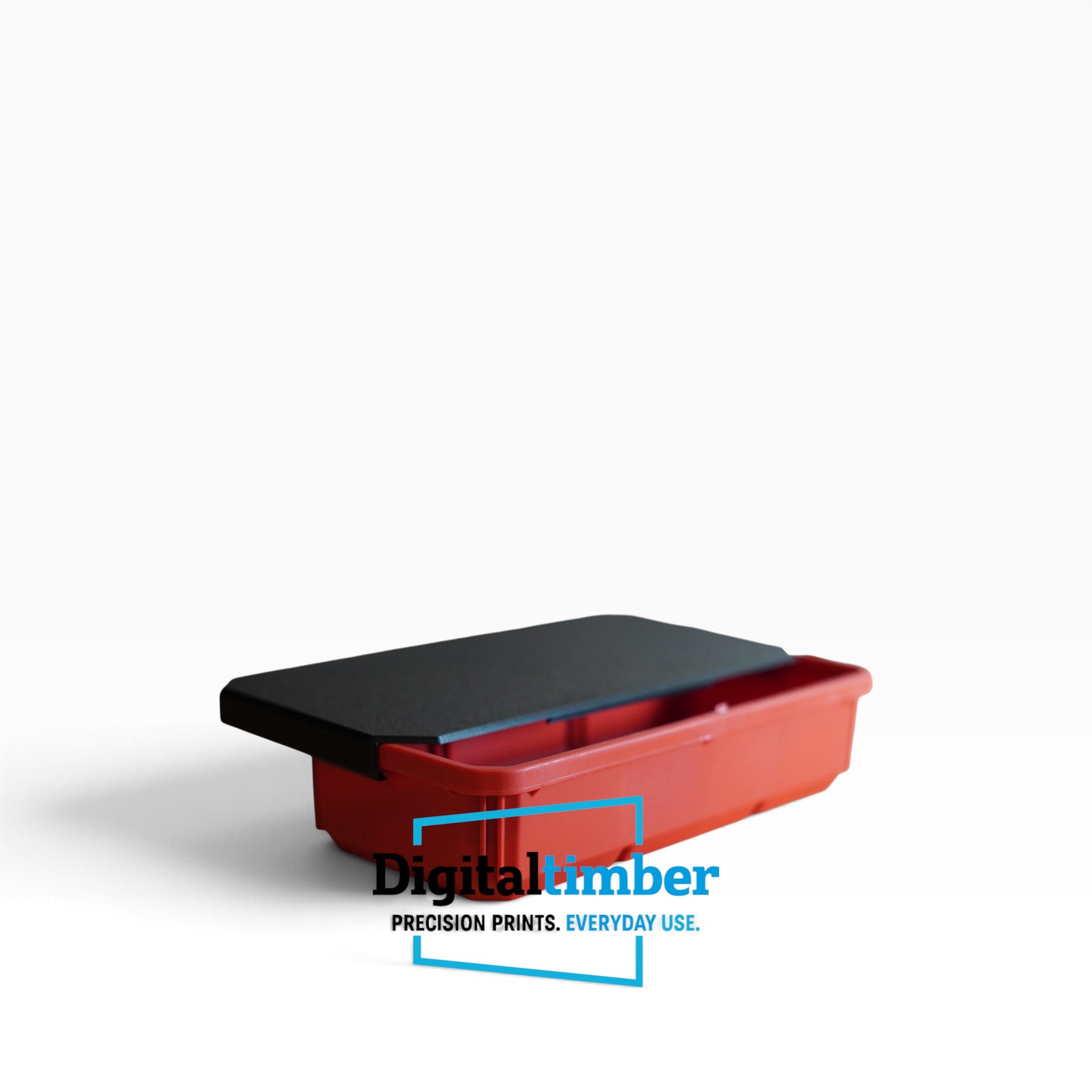 A red plastic drawer tray with a black lid, shown on a clean white background with a Digital Timber brand watermark overlay.