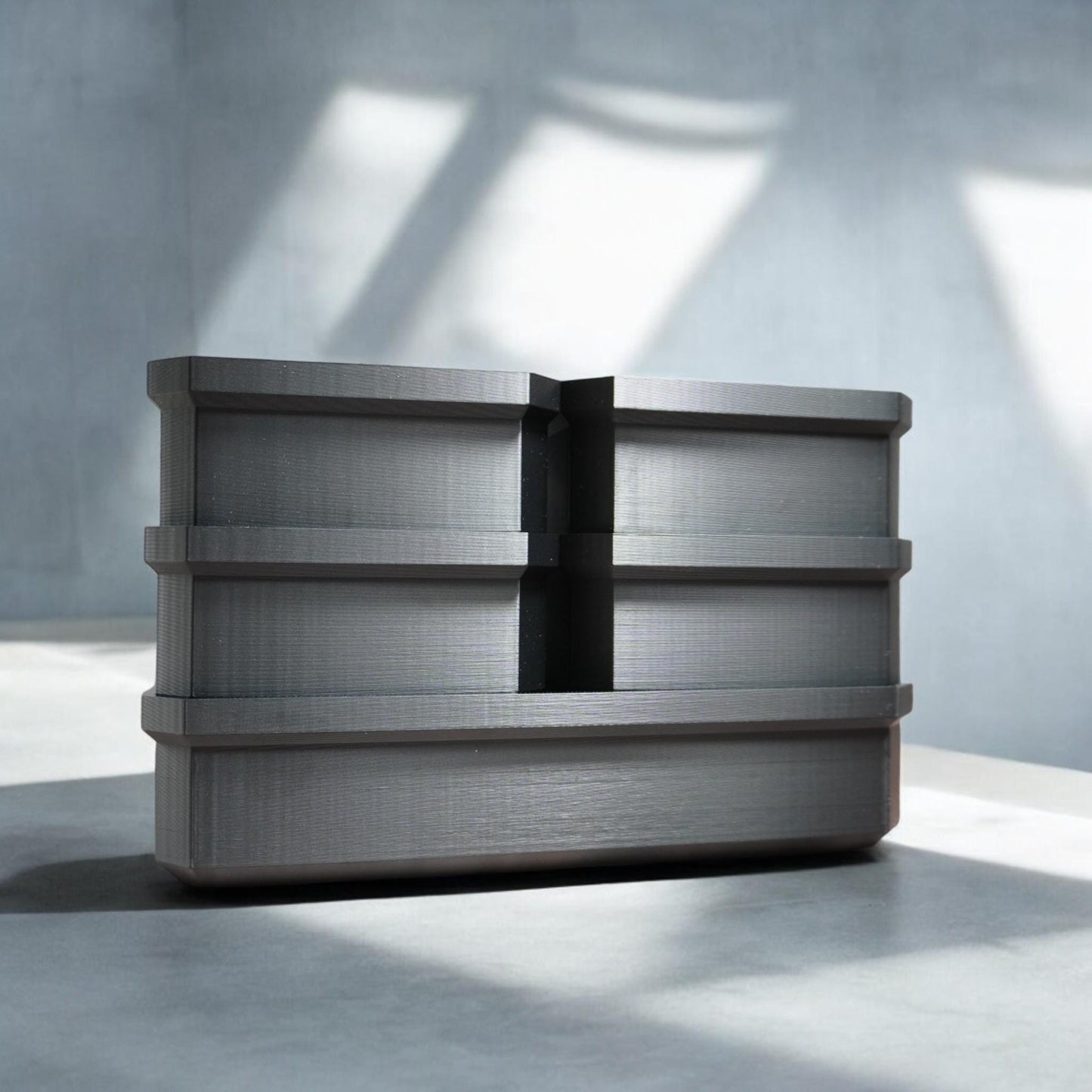 Bit Bins designed for use with the Milwaukee Low-Profile Compact Small Parts Organizer. Made from durable PETG, this set includes all holders shown in the images: four small square bins and one long rectangular bin.