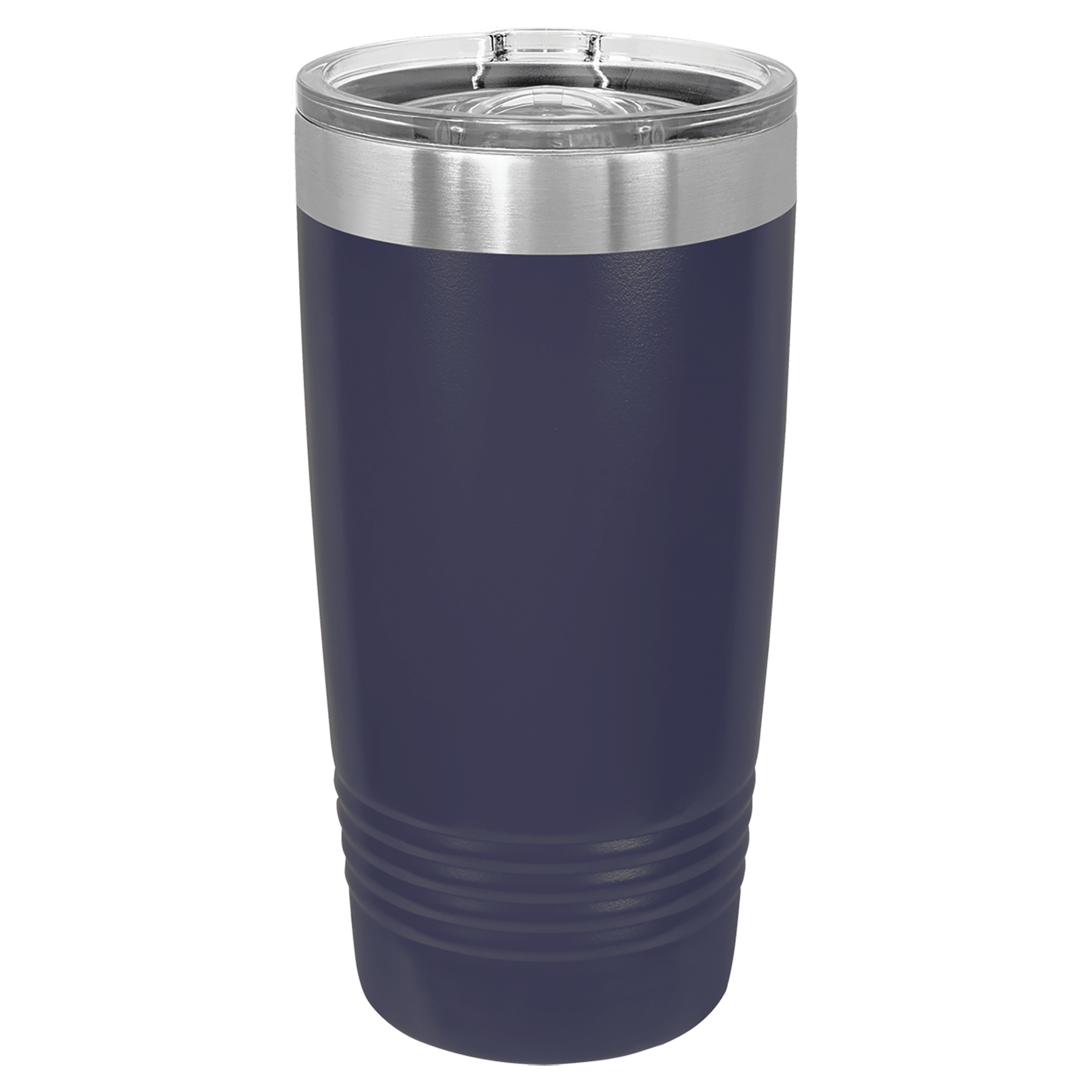 Navy blue tumbler with a silver lid on a transparent background