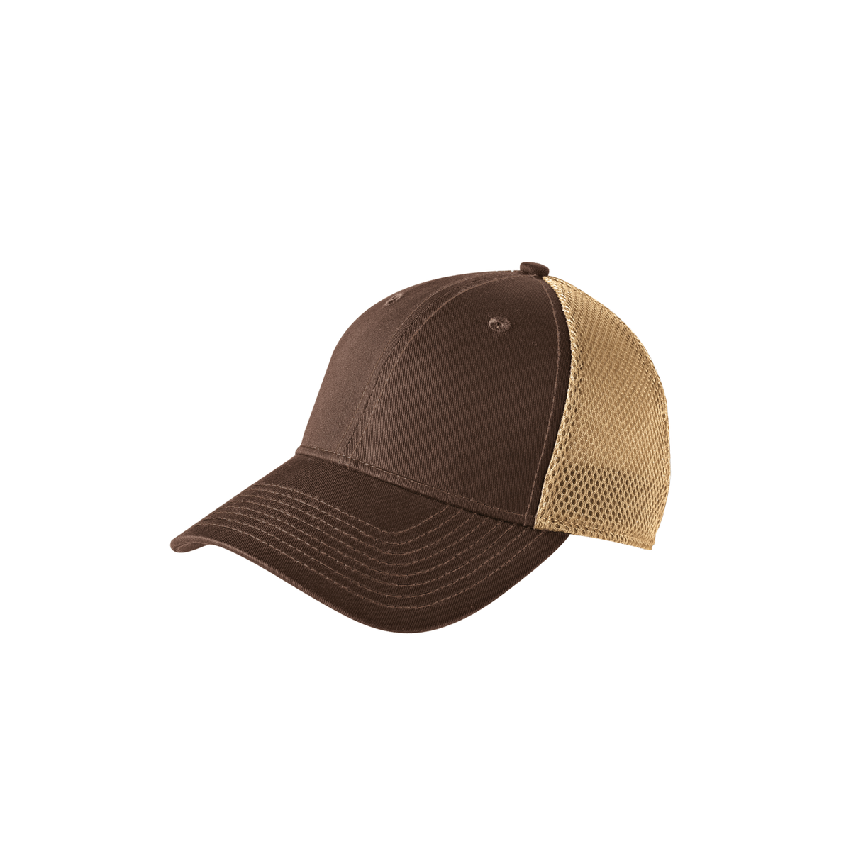 New Era NE1020 stretch mesh cap in Chocolate/Khaki, blank before custom embroidery