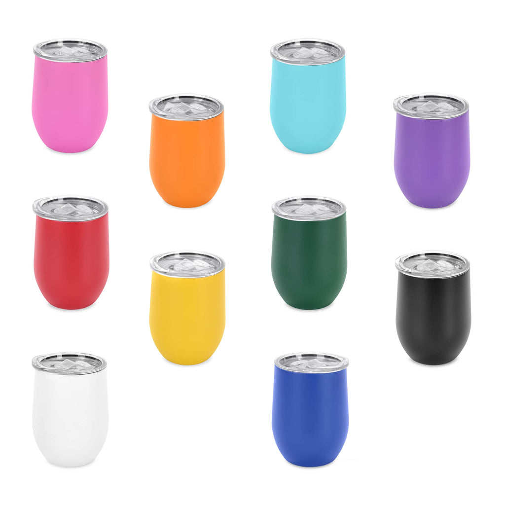 Set of colorful insulated tumblers on a white background