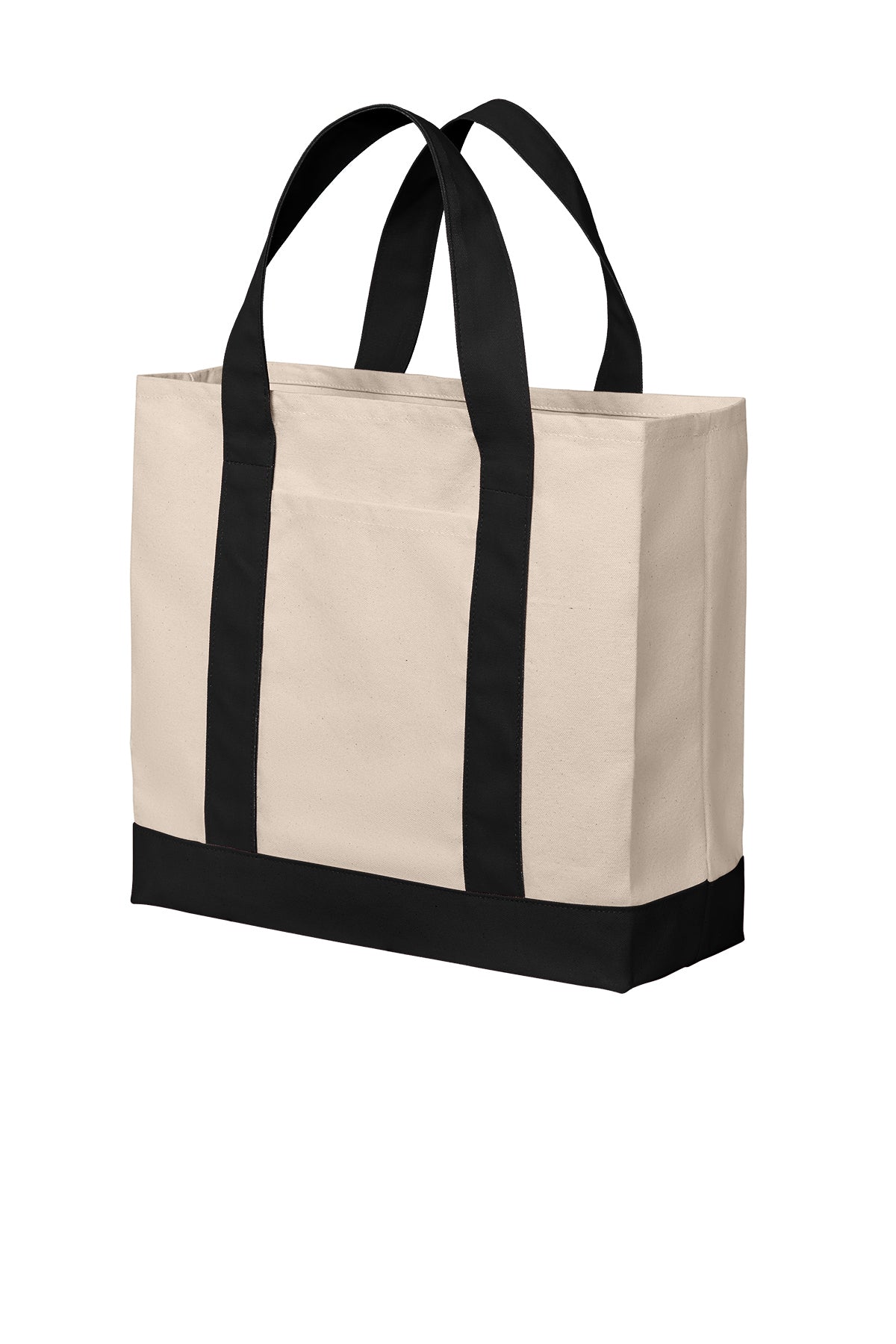 Port Authority BG429 canvas tote in Natural / Deep Black - left view, before embroidery