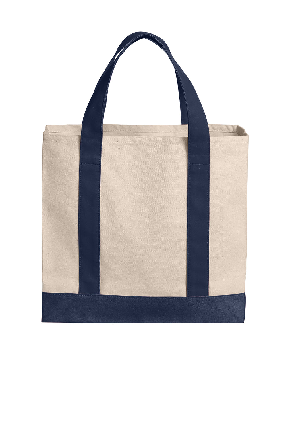 Port Authority BG429 canvas tote in Natural / River Blue Navy - back view, before embroidery