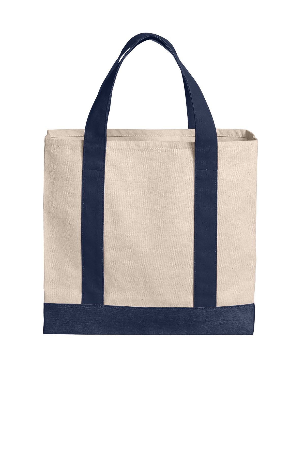 Port Authority BG429 canvas tote in Natural / River Blue Navy - back view, before embroidery