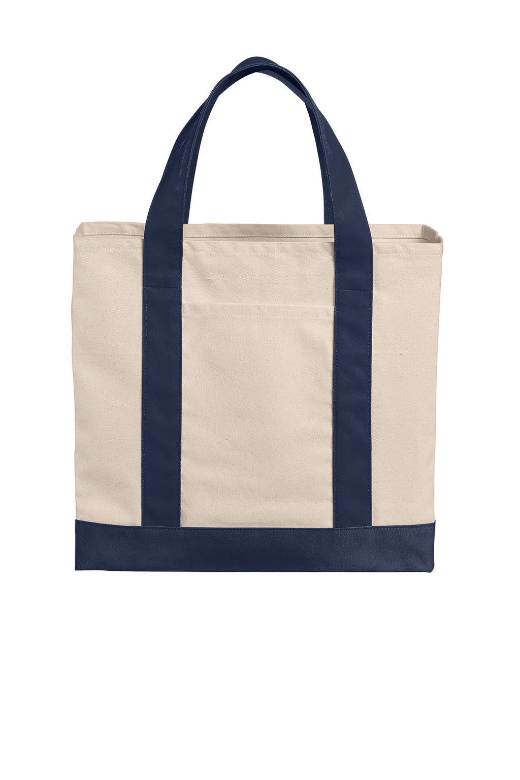 Port Authority BG429 canvas tote in Natural / River Blue Navy - front view, before embroidery