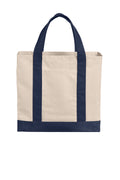 Port Authority BG429 canvas tote in Natural / River Blue Navy - front view, before embroidery