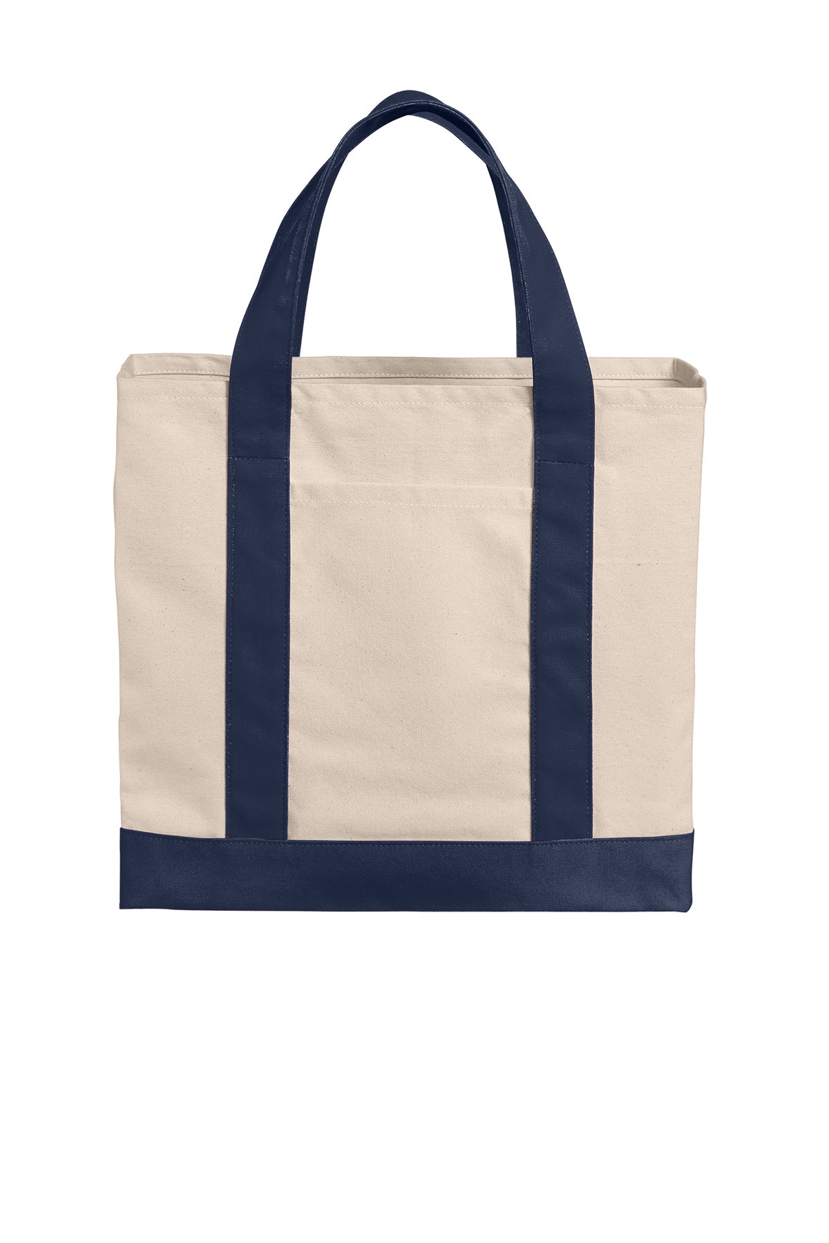Port Authority BG429 canvas tote in Natural / River Blue Navy - front view, before embroidery