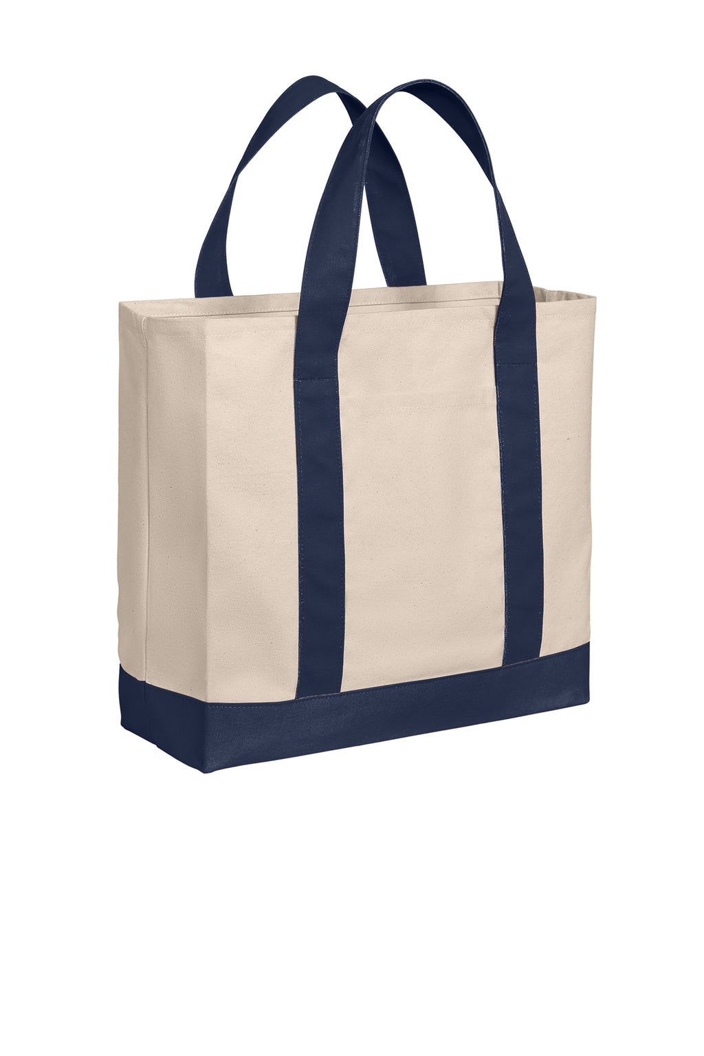 Port Authority BG429 canvas tote in Natural / River Blue Navy - right view, before embroidery