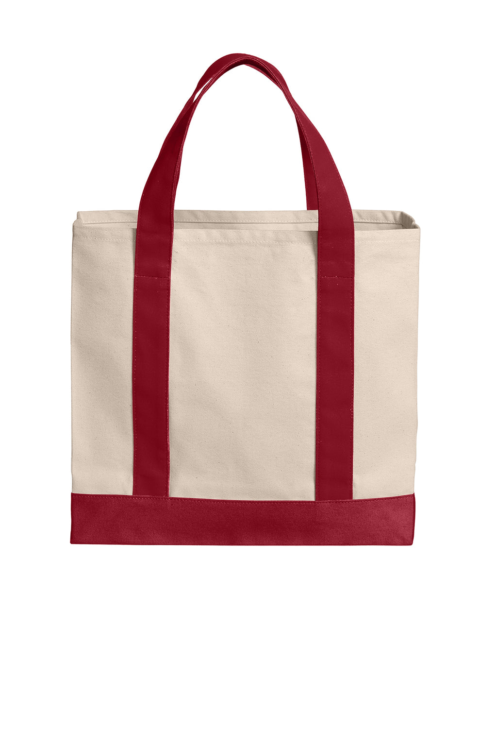 Port Authority BG429 canvas tote in Natural / Deep Red - back view, before embroidery