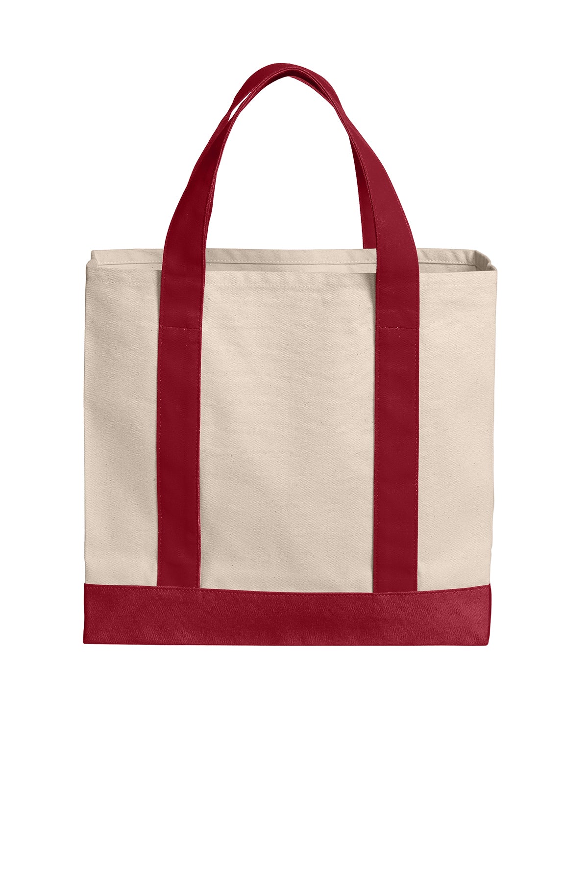 Port Authority BG429 canvas tote in Natural / Deep Red - back view, before embroidery