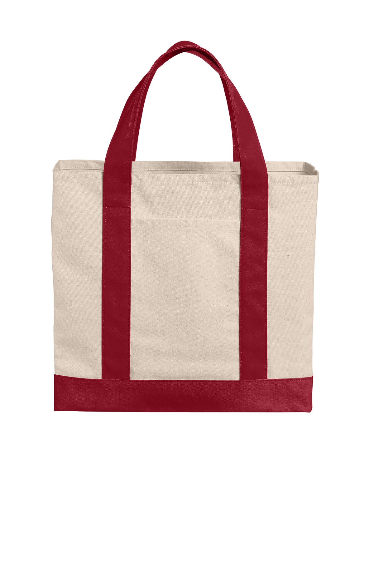 Port Authority BG429 canvas tote in Natural / Deep Red - front view, before embroidery