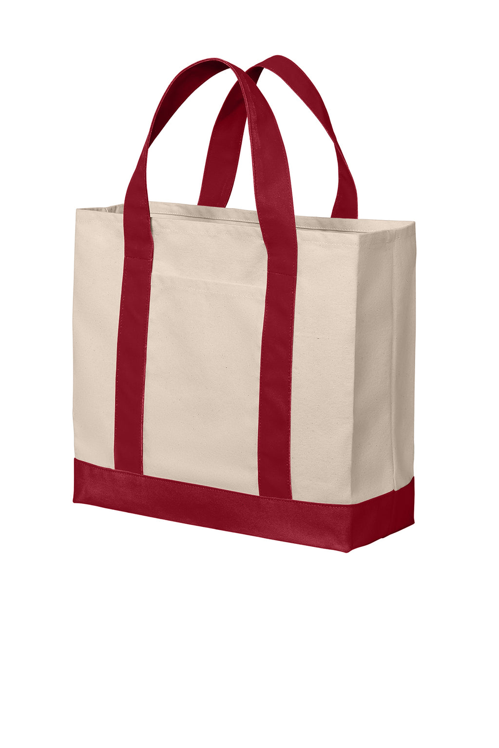 Port Authority BG429 canvas tote in Natural / Deep Red - left view, before embroidery