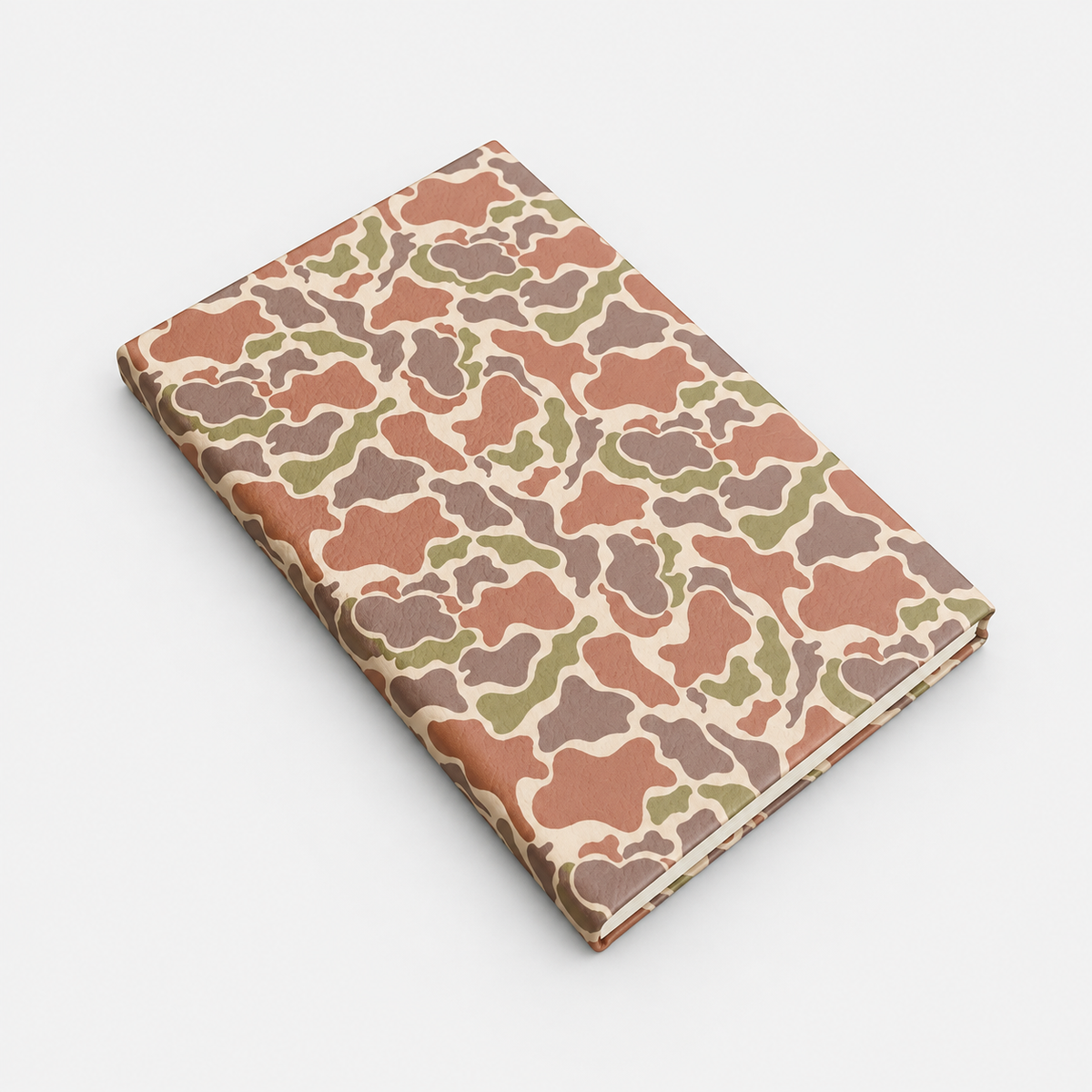 Fowl Play Camo notebook product visualization on a light gray background