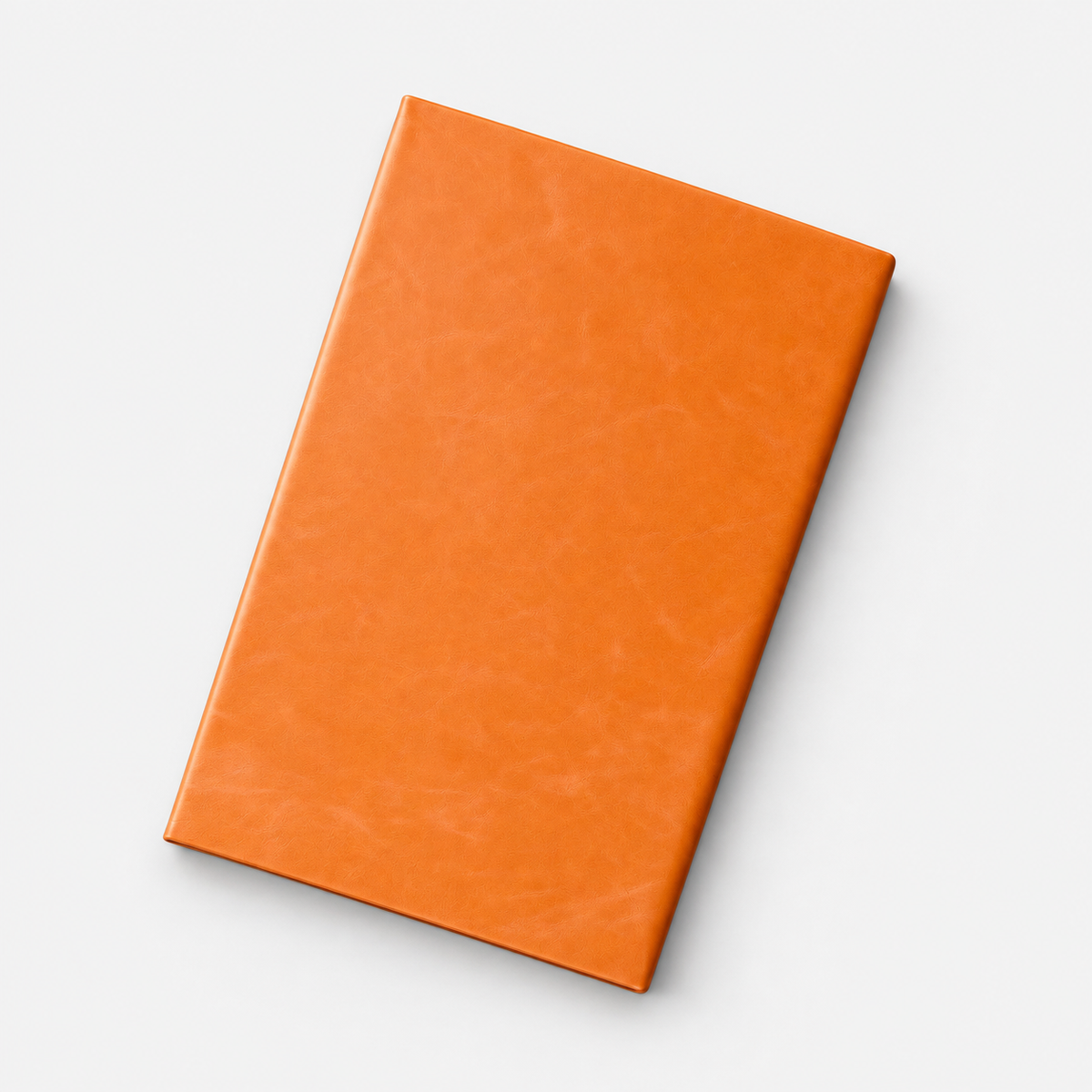 Orange notebook product visualization on a light gray background