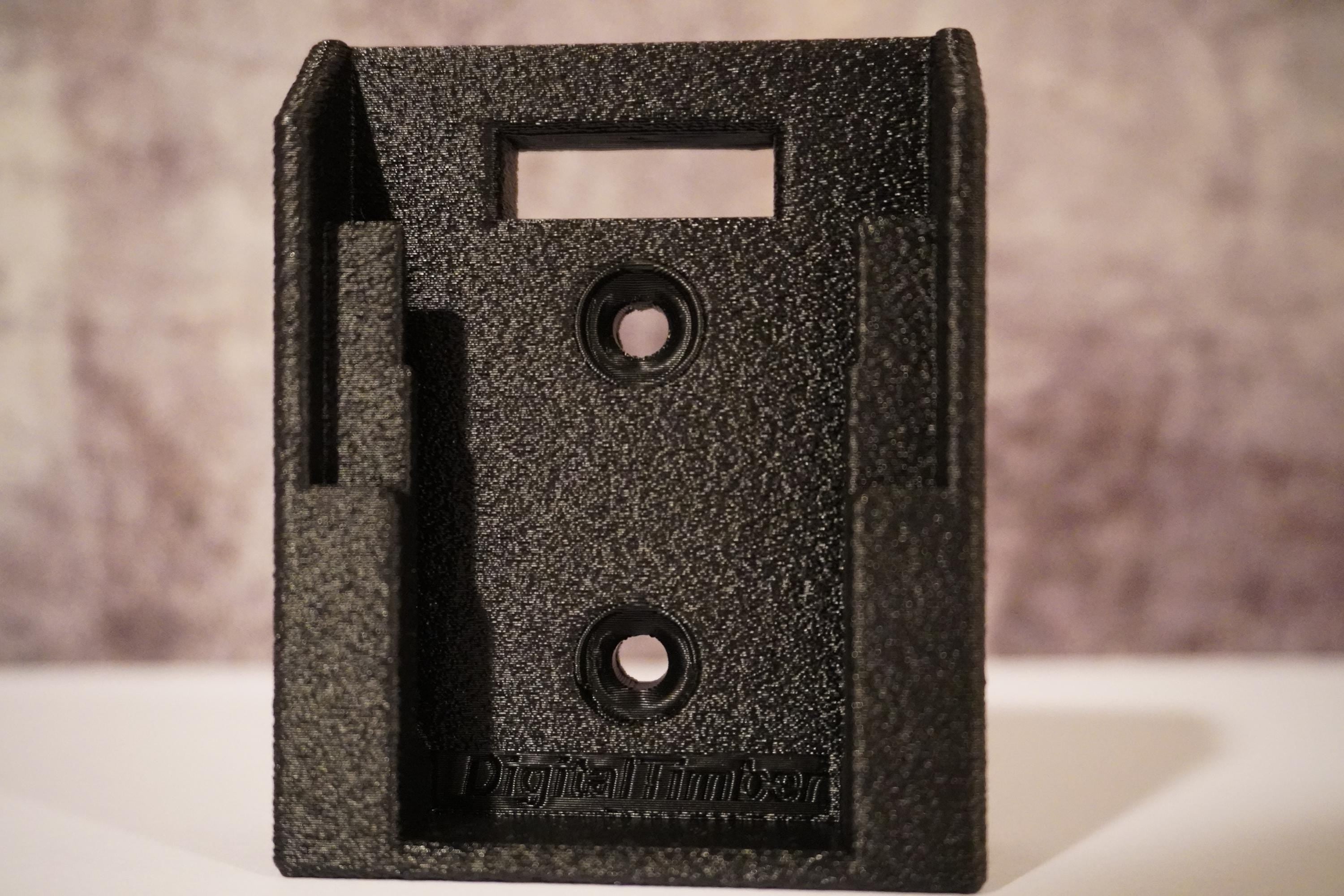 Close-up of DeWalt 20V battery holder with DigitalTimber logo on a textured background (etsy image id: 6550742655)