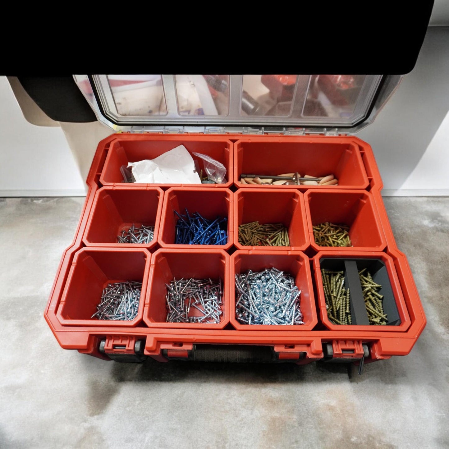 bin insert for Milwaukee Small Parts Organizer. Designed for screws, nails, and bolts. Durable, eco-friendly, and stackable for efficient storage. (etsy image id: 6578971522)