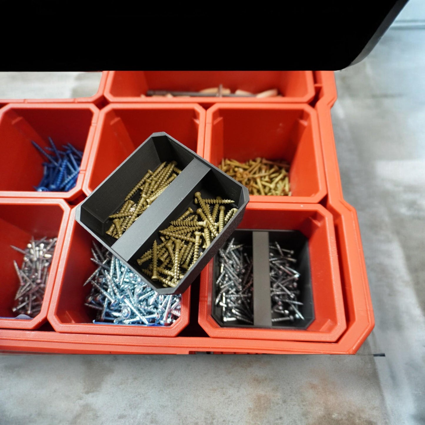 bin insert for Milwaukee Small Parts Organizer. Designed for screws, nails, and bolts. Durable, eco-friendly, and stackable for efficient storage. (etsy image id: 6627087799)