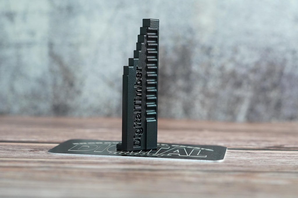 Side profile of 3D-printed step gauge labeled Digital Timber, highlighting stair-step design and texture (etsy image id: 6749104756)