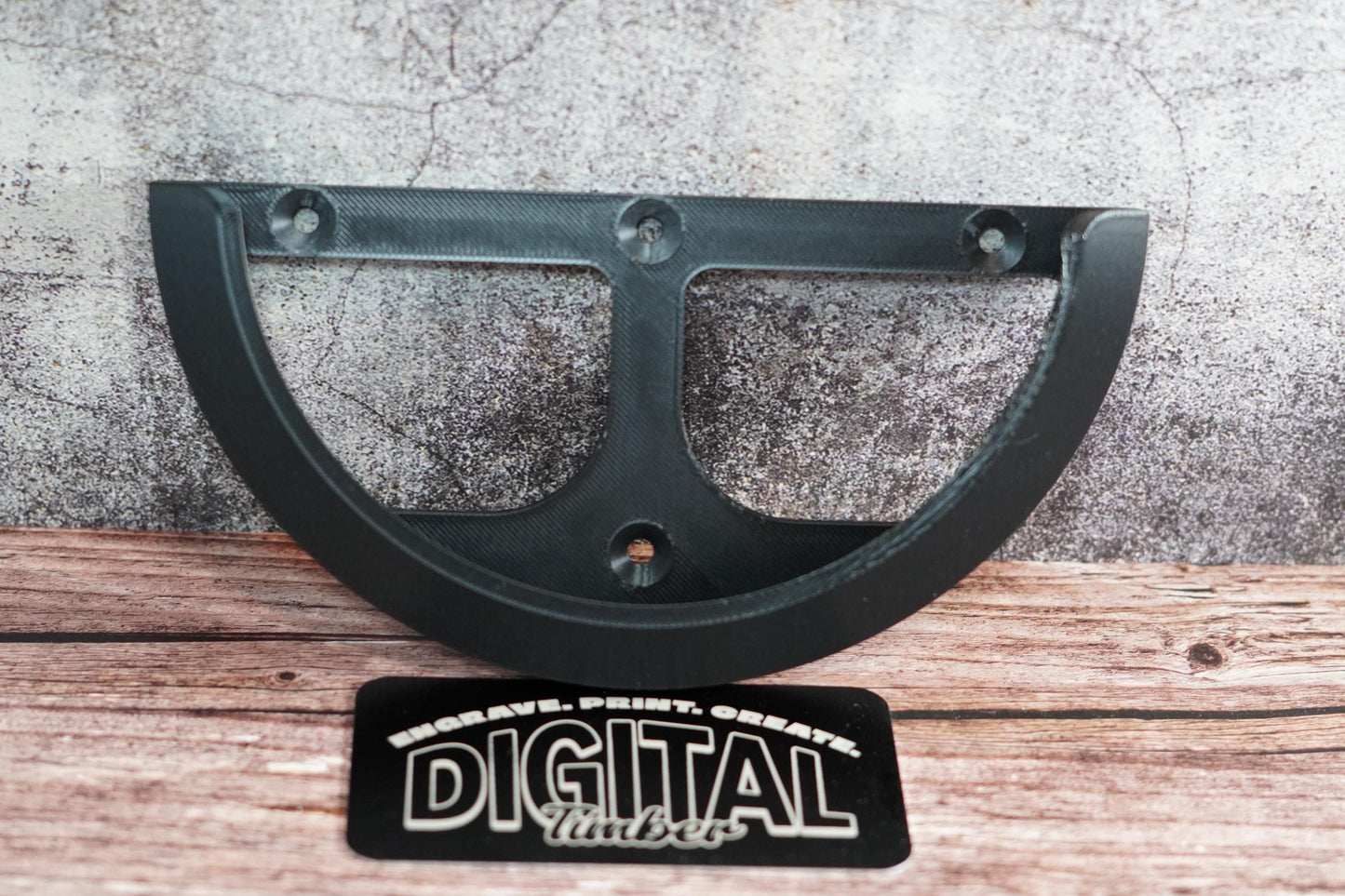 Side angle of sander bracket with Digital Timber branding displayed on wood background (etsy image id: 6749133030)