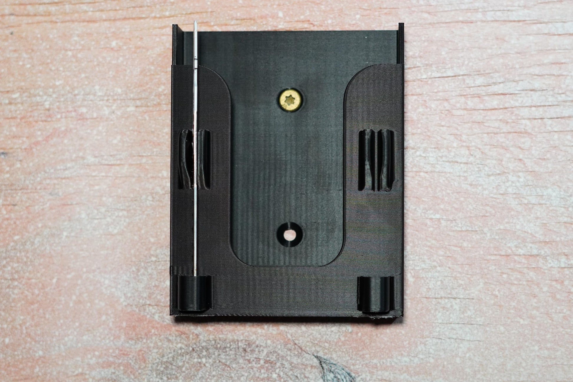 Flat front view of Milwaukee jigsaw holder with blade storage (etsy image id: 6789617328)