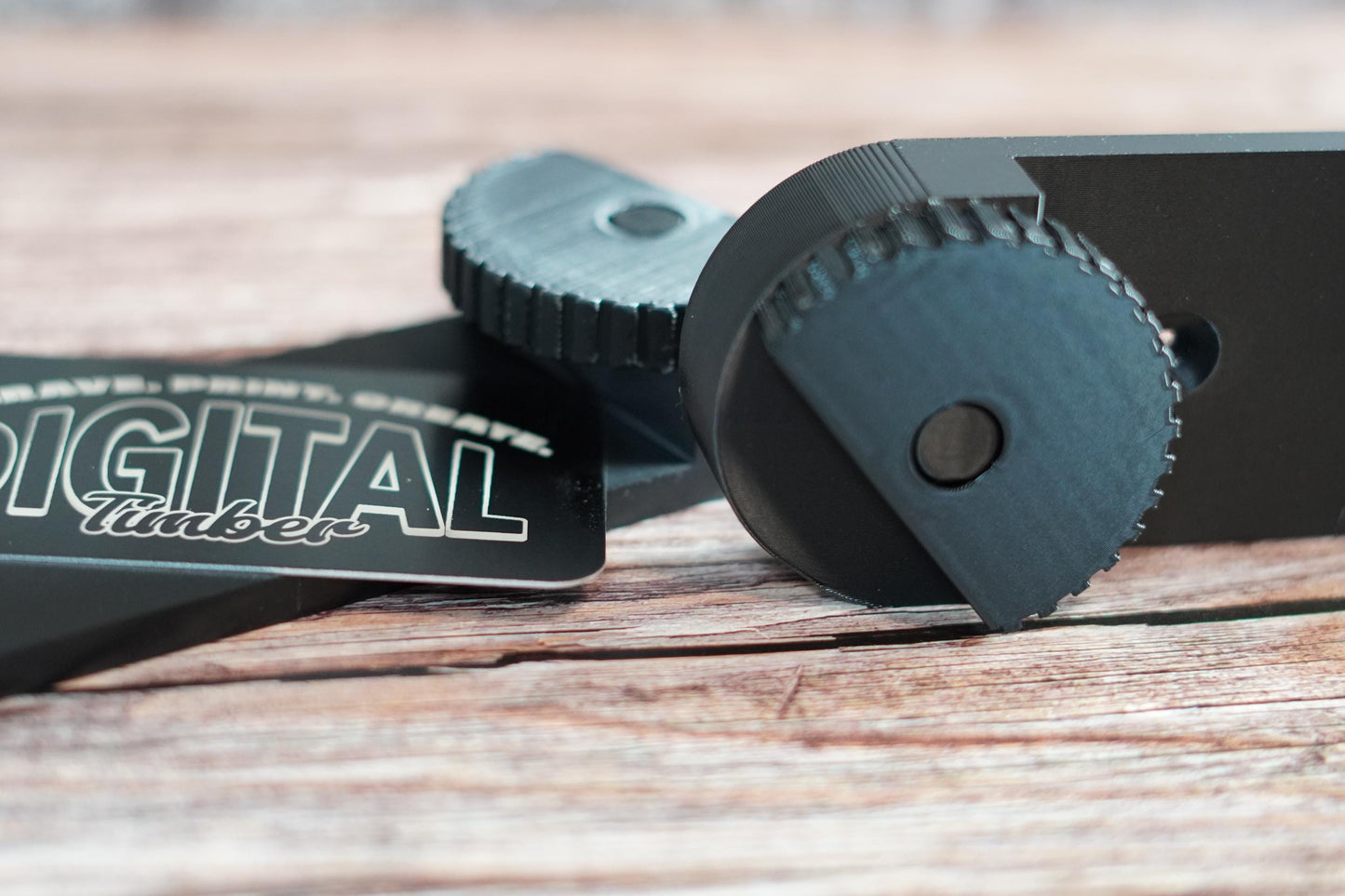 Close-up of round locking feature on track saw bracket for secure mounting (etsy image id: 6797209207)