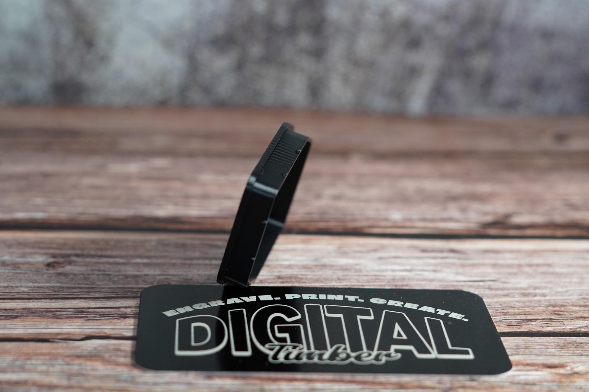 Black PETG dust plug with textured finish displayed on Digital Timber branding card (etsy image id: 6797337925)