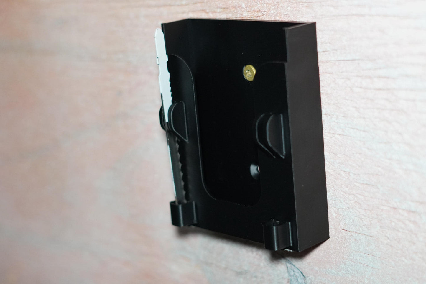 Flat front view of Milwaukee jigsaw holder with blade storage (etsy image id: 6837625281)
