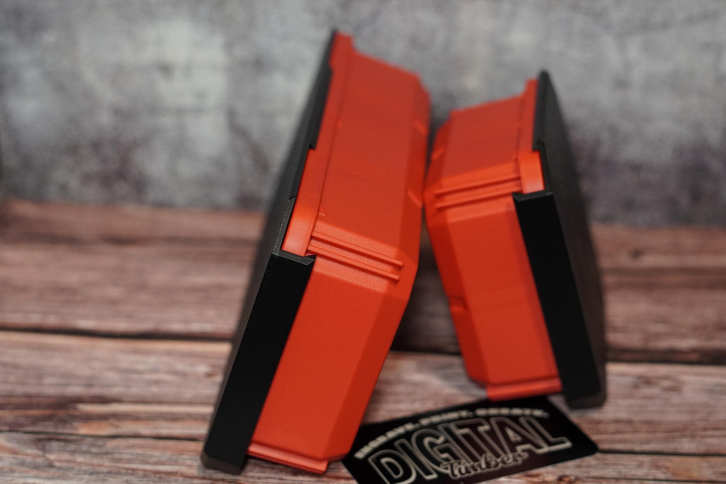 Two red bins angled with black covers showing clean profile (etsy image id: 6839901579)