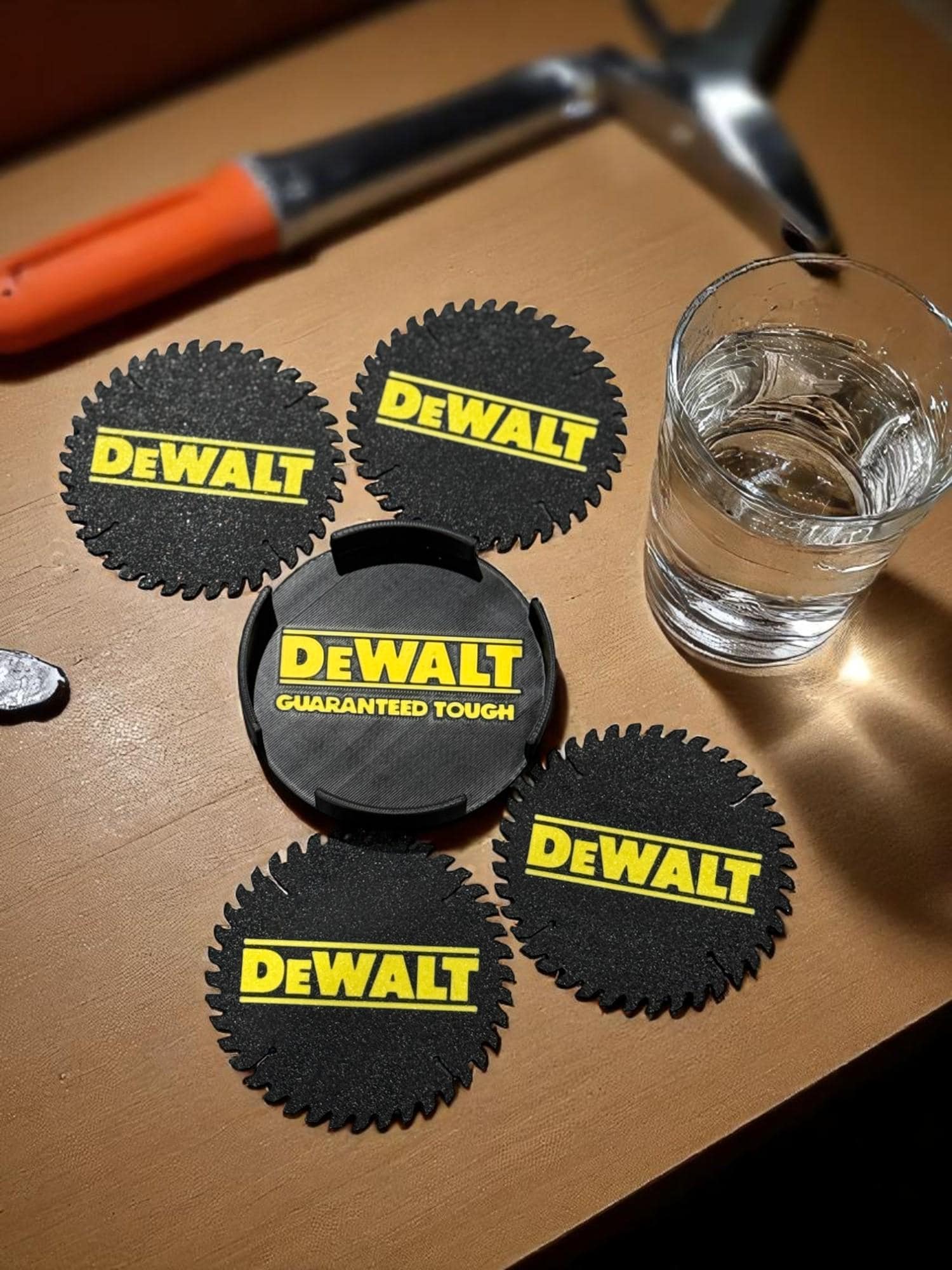 Full product layout with glass, coaster set, and holder arranged neatly (etsy image id: 6935656738)