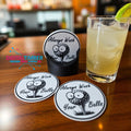 Funny golf coaster set – "Always Wash Your Balls" with holder on wood table (etsy image id: 7247874646)
