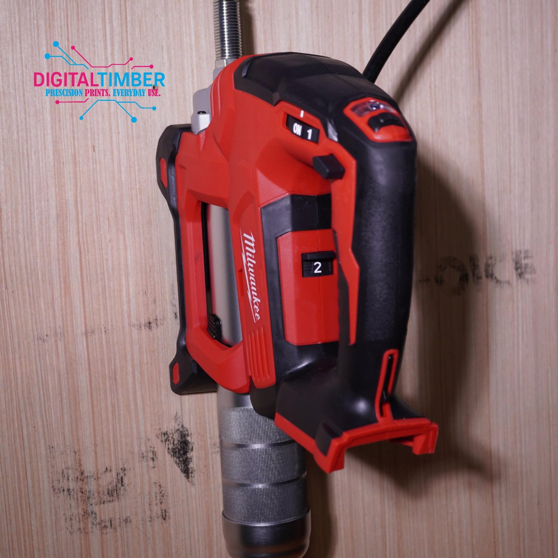 Grease gun mounted to wood wall for display purposes (etsy image id: 7249905427)
