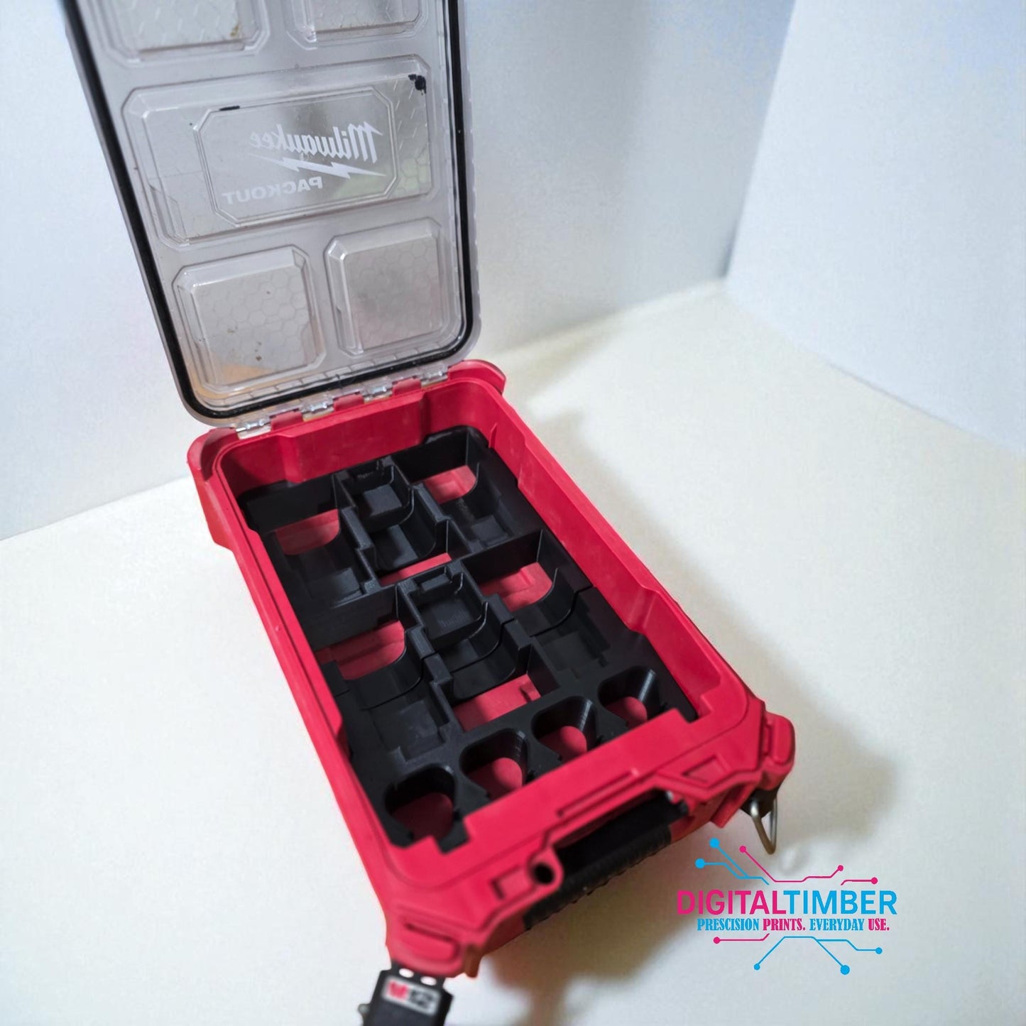 Milwaukee M12 battery insert inside Packout organizer holding multiple batteries (etsy image id: 7323242511)