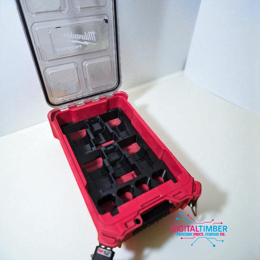 Milwaukee M12 battery insert inside Packout organizer holding multiple batteries (etsy image id: 7323242511)