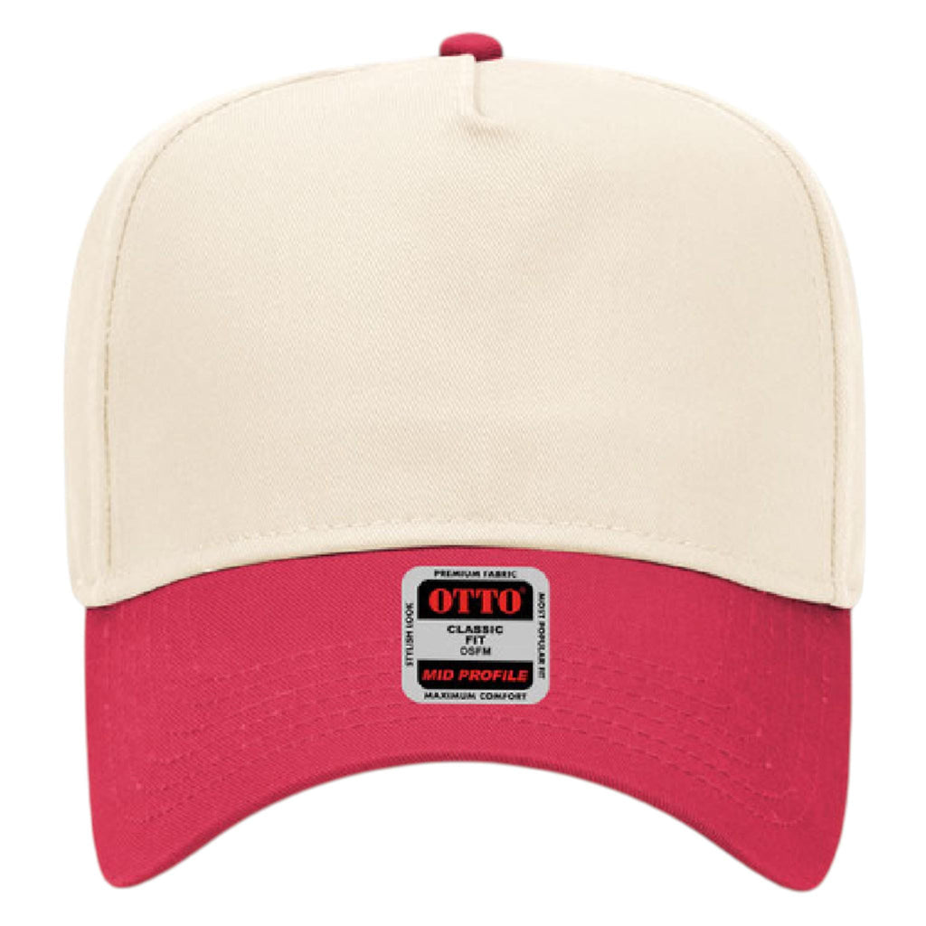 Front view of blank cream Otto cap with red bill