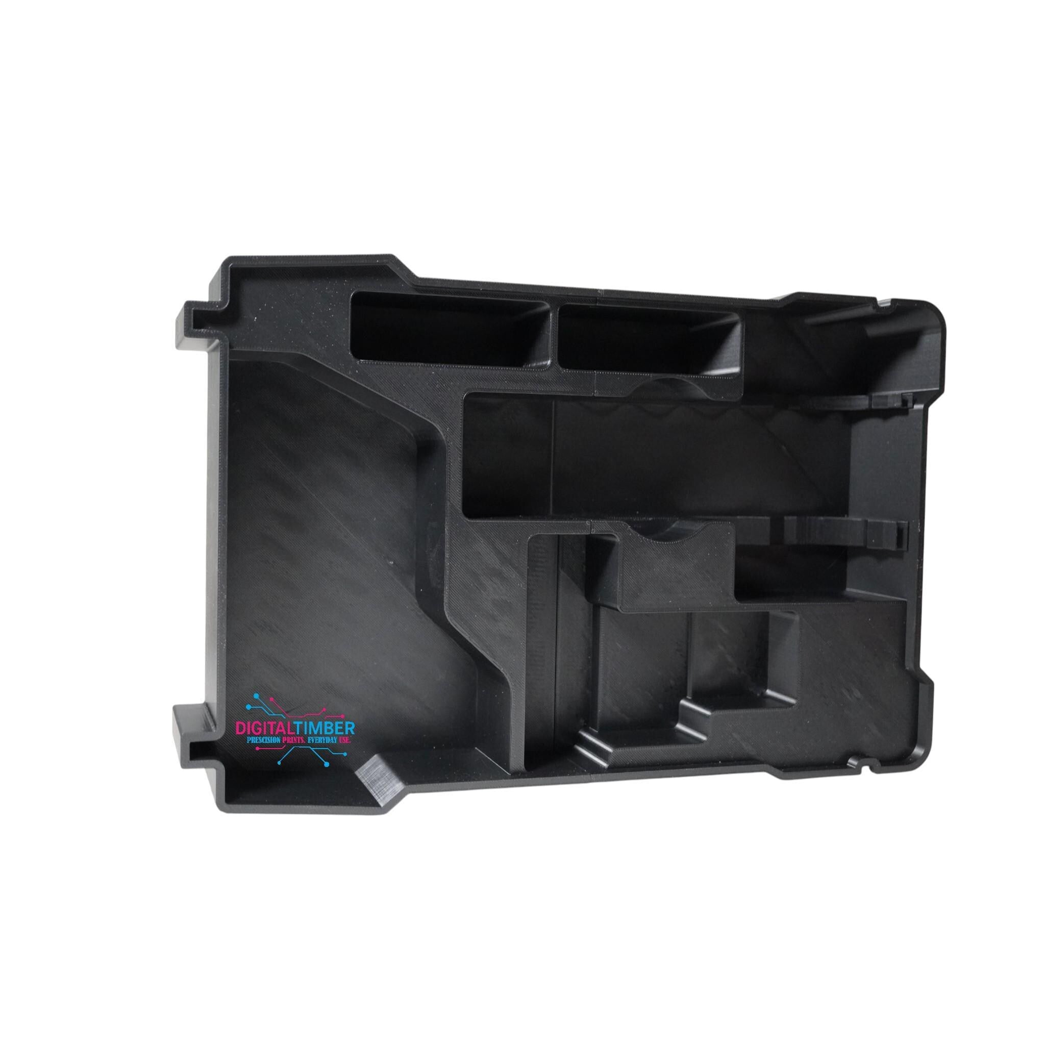 A black plastic tool tray insert with multiple compartments is shown from a straight-on angle. __etsy:8284248996