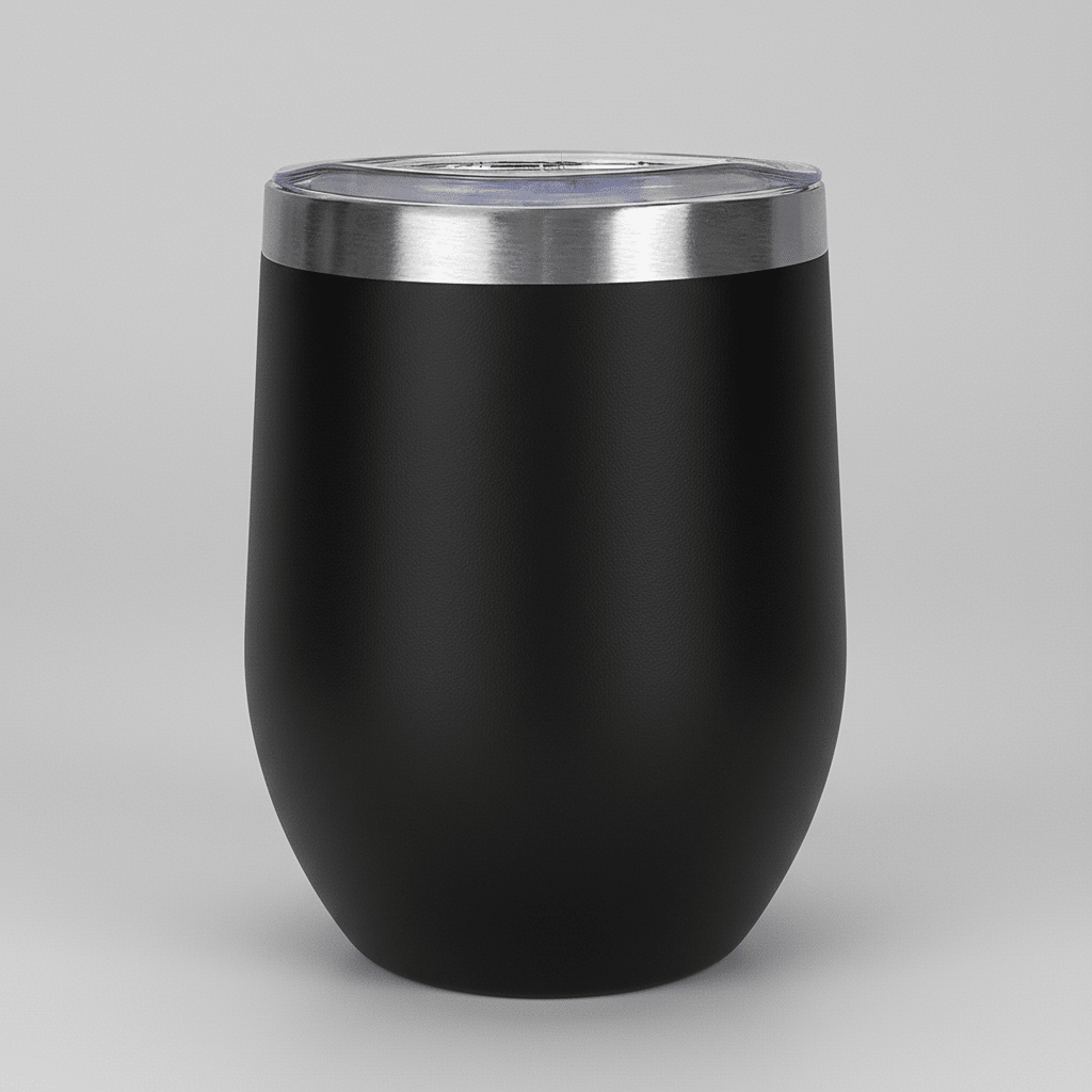 Black 12oz stainless steel wine tumbler before customization