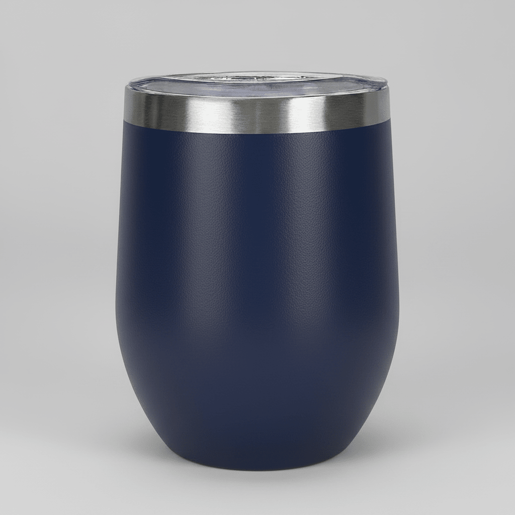 Navy 12oz stainless steel wine tumbler before customization