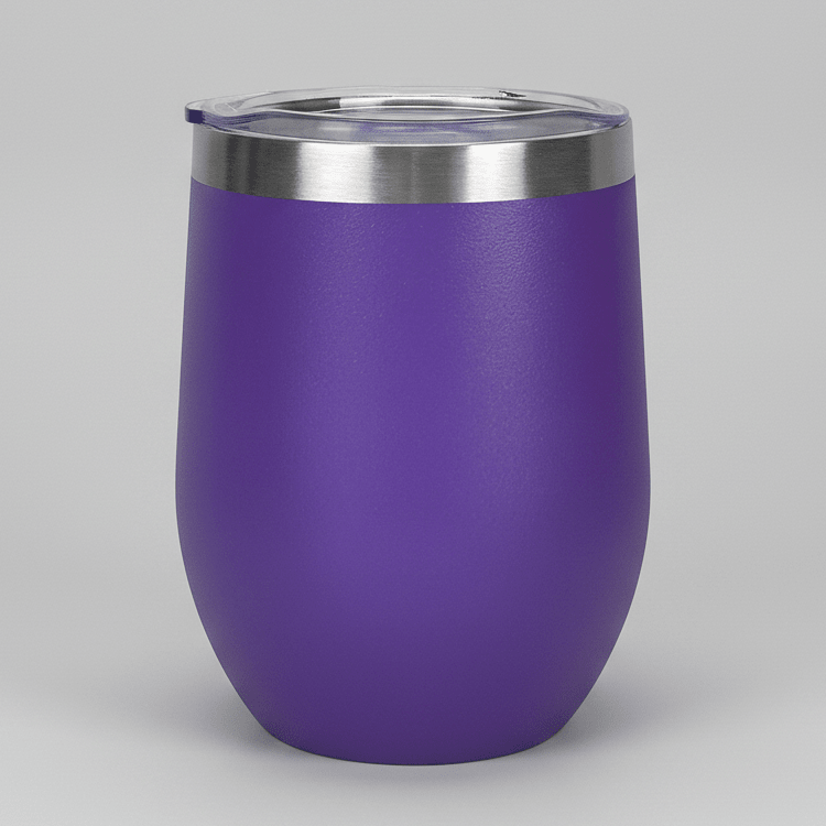 Purple 12oz stainless steel wine tumbler before customization