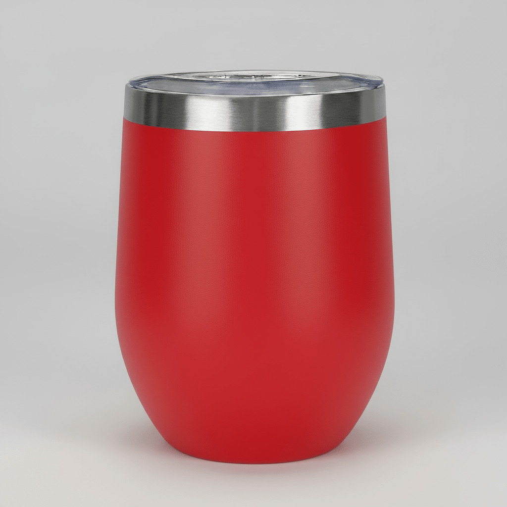 Red 12oz stainless steel wine tumbler before customization