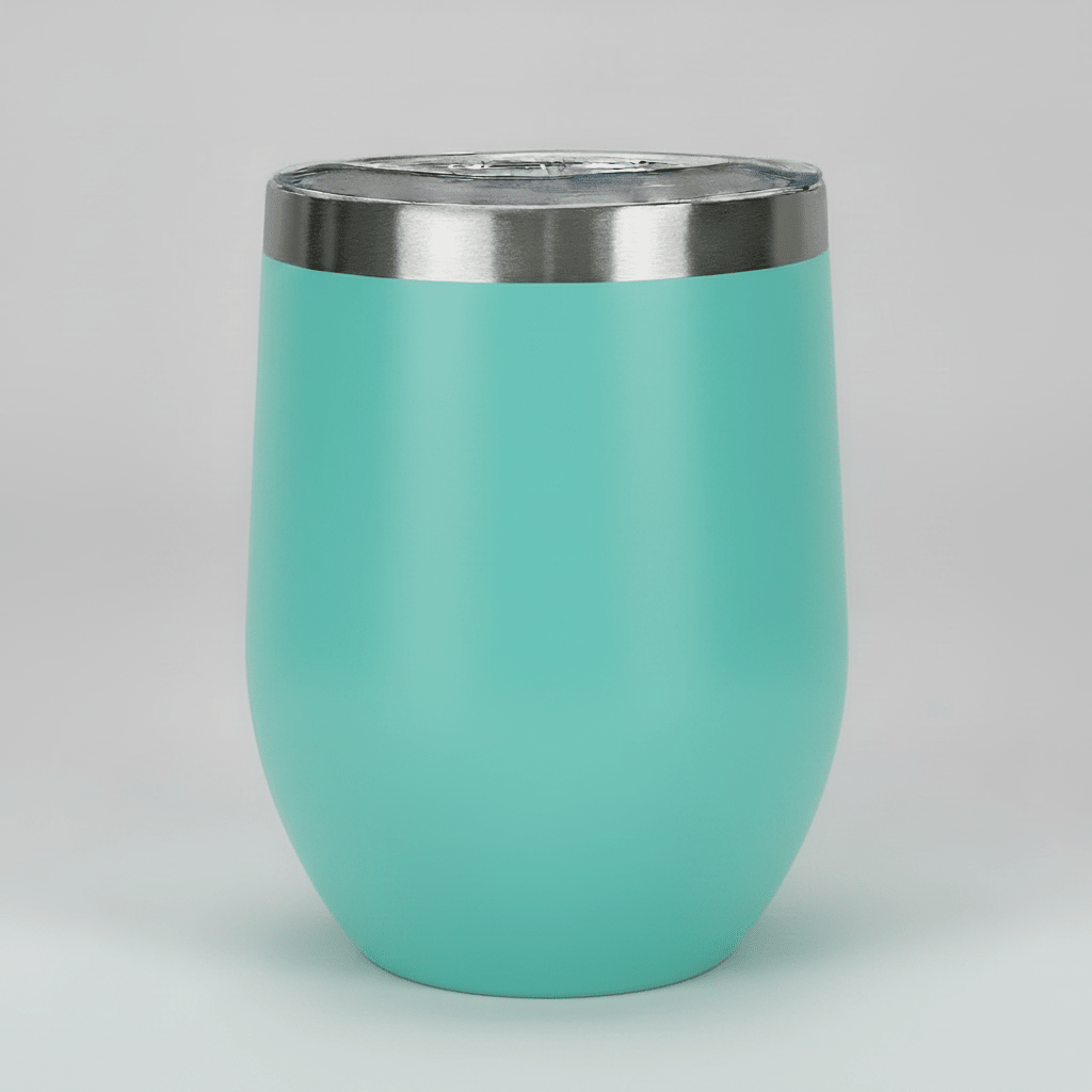 Seafoam 12oz stainless steel wine tumbler before customization