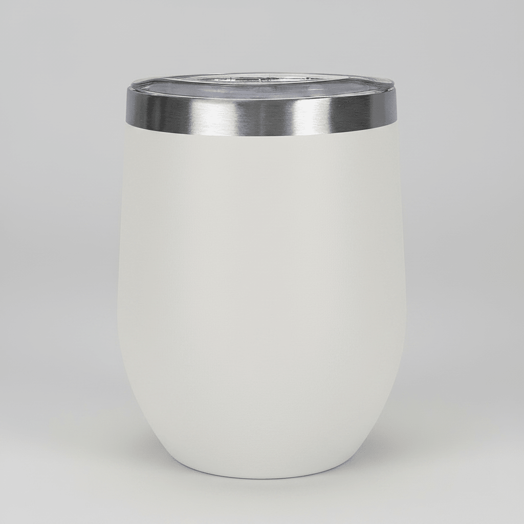 White 12oz stainless steel wine tumbler before customization
